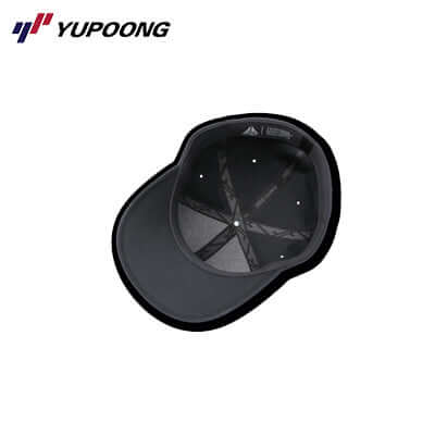 Yupoong 180 Flexfit Delta cap interior view showing the black design and logo.