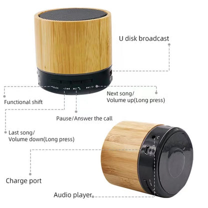 Bamboo Wood Speaker with audio controls and eco-friendly bamboo design, perfect for music lovers and corporate gifts.