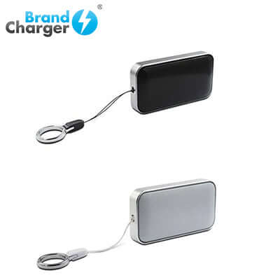 BrandCharger Nano Lite Bluetooth Wireless Speaker in black and silver with keychain attachment