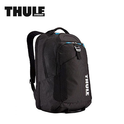 Thule Crossover 32L Laptop Backpack in black showing a sleek design and ample storage for tech gear.