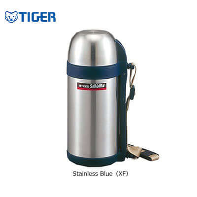 Tiger Stainless Steel Flask with Carrying Strap MWO-C in Stainless Blue, perfect for outdoor adventures.