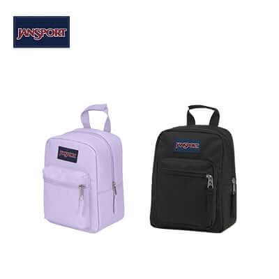Jansport Big Break lunch bag in lavender and black, perfect corporate gift for fresh meals on the go.