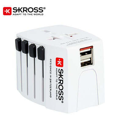 SKROSS Travel Adaptor MUV USB with dual USB ports, ideal for travel and corporate gifts.