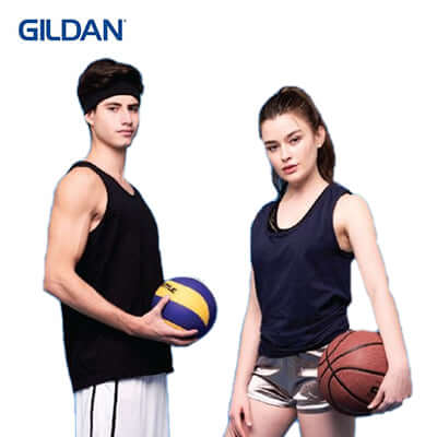 Gildan Adult Tank Top worn by two athletes, showcasing style and comfort for sports and workouts.