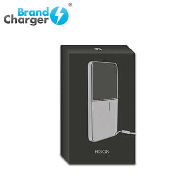 BrandCharger Fusion Bluetooth Wireless Speaker with Power Bank packaging design showcasing sleek style and functionality.