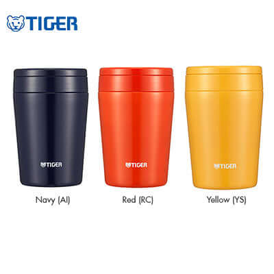 Tiger Insulated Stainless Steel Mug with Tea Strainer MCA-T in Navy, Red, and Yellow colors for Corporate Gift.