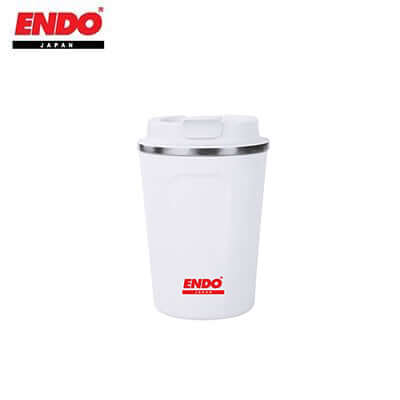 ENDO 380ML Double Stainless Steel Thermal Coffee Mug with flip-to-open feature.