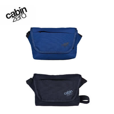 Cabinzero Flapjack Shoulder Bag 4L in blue and navy, lightweight and water resistant, ideal for corporate gifts