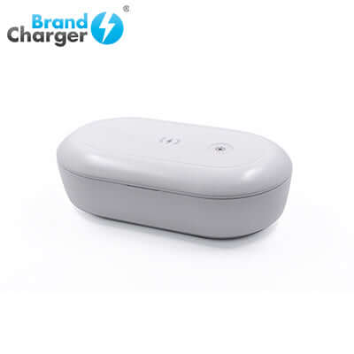 BrandCharger 2-in-1 Smart UV Sterilizer with Wireless Charger in gray, perfect for corporate gift and hygiene.