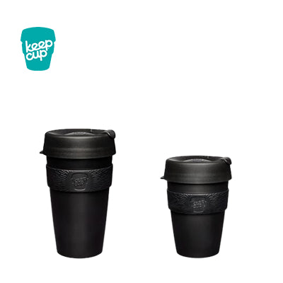 KeepCup Original Cup in black, featuring silicone bands, perfect as a Corporate Gift.