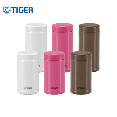 Tiger Vacuum Insulated Stainless Steel Mug with Tea Strainer MCA-T in various colors.