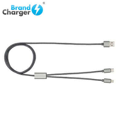 BrandCharger Trident Plus Aluminium Charging Cable with dual connectors for versatile charging options