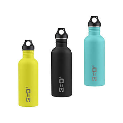 360 Degrees Single Wall Water Bottle 1L in yellow, black, and blue colors for corporate gifting.