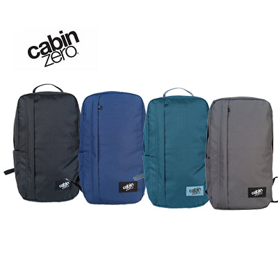 Cabinzero Classic Flight Backpack 12L in various colors displayed against a white background.