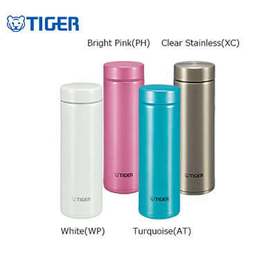 Tiger Stainless Steel Mug MMP-G in multiple colors including White, Pink, Turquoise, and Clear Stainless.