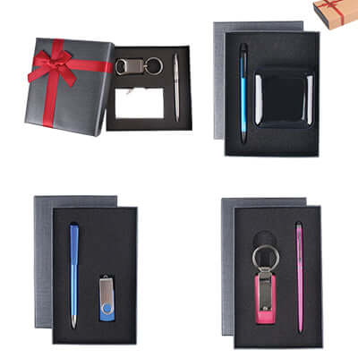Giftsets Idea featuring stylish pens, keychain, and accessories in elegant gift boxes for corporate gifts.