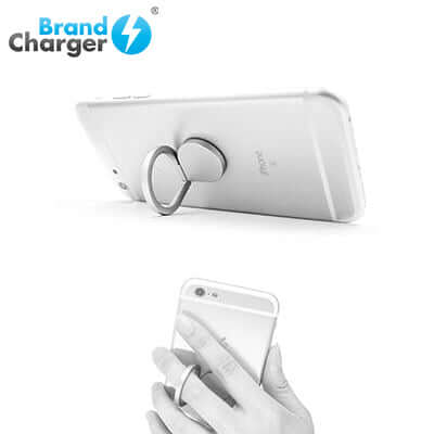BrandCharger Ring Smartphone Ring Handle on a smartphone, offering grip and support as a versatile corporate gift.