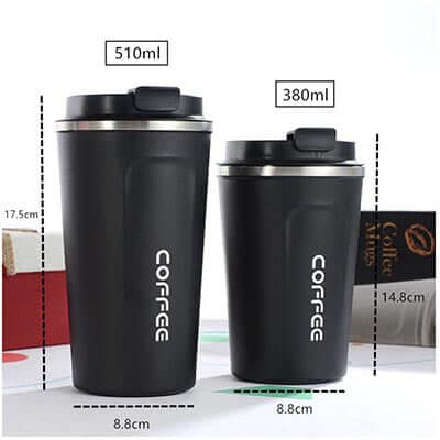 Stainless Steel coffee Thermo Mug in 380ml and 510ml sizes, ideal for travel and corporate gifts.