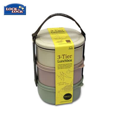 Lock & Lock 3-tier Lunch Box with Handle in green and pink, designed for convenience and portability, ideal corporate gift.