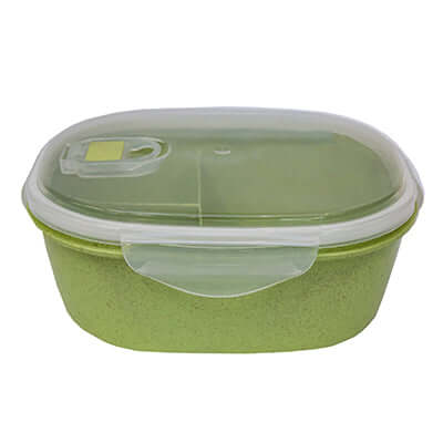Eco Friendly Wheat Straw Food Container with Spoon in green color, perfect for eco-conscious meal storage.