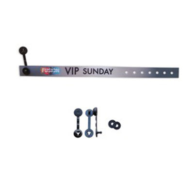 Satin Wristbands with Plastic Clip featuring VIP SUNDAY text and plastic clips for secure fastening.