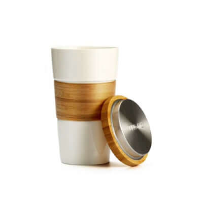Eco Friendly Ceramic Mug with Bamboo Lid and Sleeve for sustainable beverages