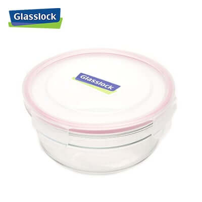 1480ml Glasslock Ring Taper Container with transparent body and pink lid, ideal for food storage.