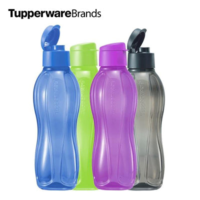 Tupperware Eco Bottle 1000ml with Fliptop in multiple colors including blue, green, purple, and black.