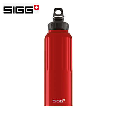SIGG Traveller 1.5L WMB Aluminium Water Bottle in red with a leak-proof design and safe round-edged thread.