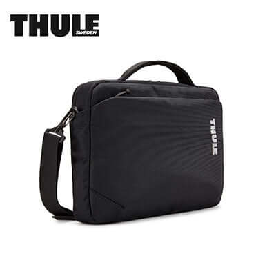 Thule Subterra MacBook Attaché 13" Laptop Bag in black with shoulder strap and ergonomic design.