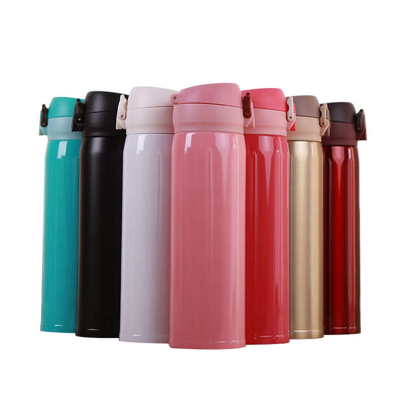 Colorful Stainless Steel Thermos Flask collection in various shades for stylish hydration on the go.