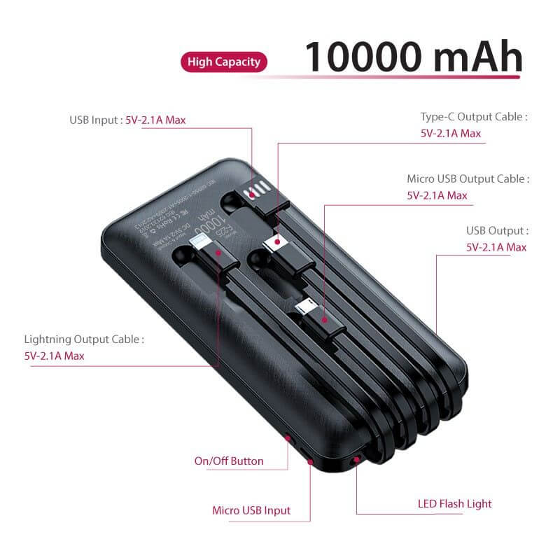 10000mAh Powerbank with 4 Built-in Cable Corporate Gifts Singapore