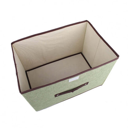 Non Woven Foldable Storage Box in green with a brown trim, ideal for organizing and as a corporate gift.