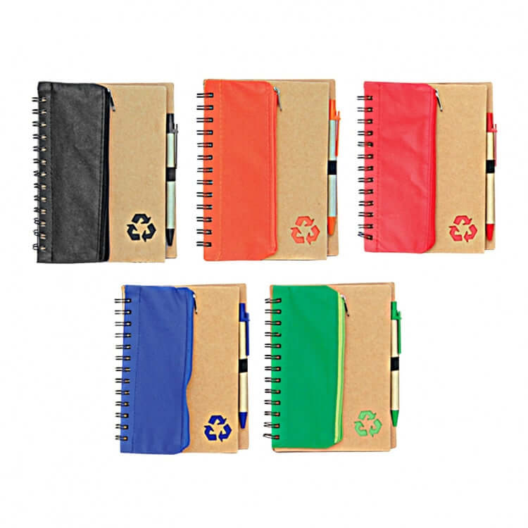 Eco Notebook with Stationary Pouch in Black, Orange, Red, Blue, and Green colors, perfect for corporate gift.