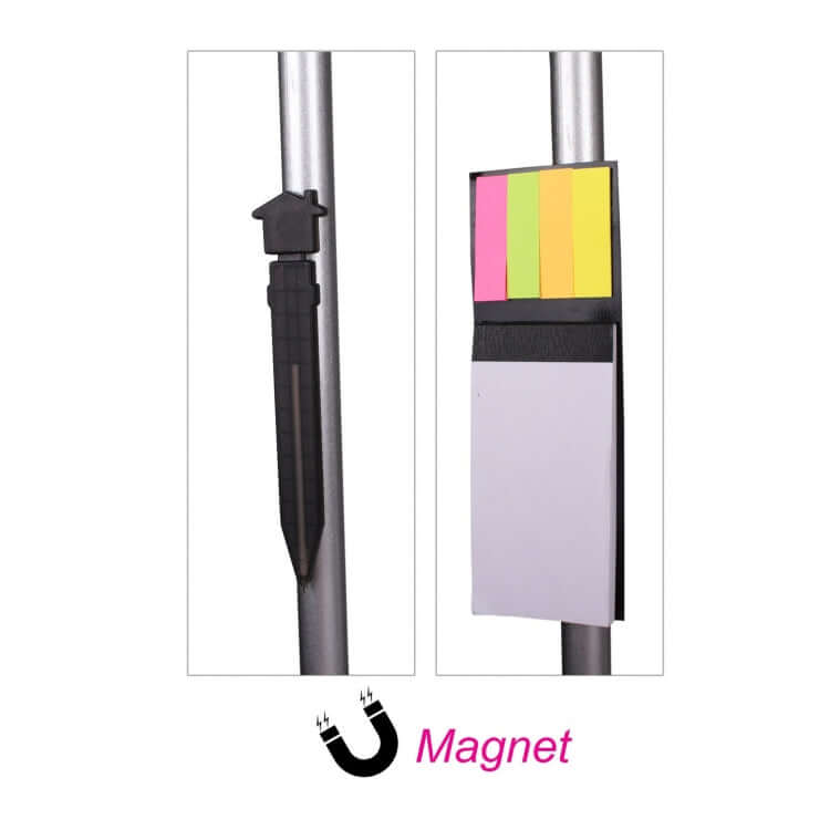Magnetic Notepad With Pen displayed on a metal surface, showcasing its convenient design and magnetic features.