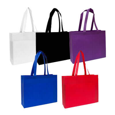 A4 Landscape Non-Woven Bag in various colors including white, black, purple, blue, and red, ideal for corporate gifts.