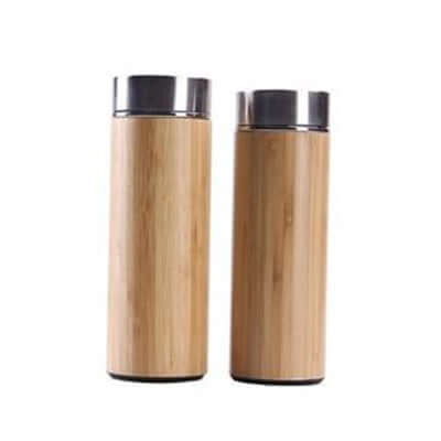 Eco Friendly Bamboo and Stainless Steel Insulated Flask, perfect for outdoor activities and as a corporate gift.