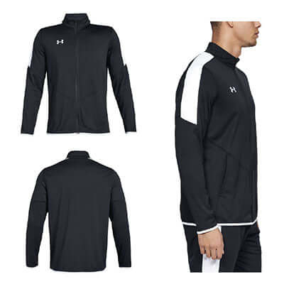 Under Armour Rival Knit Jacket in black with white accents, perfect for activewear and corporate gift ideas.