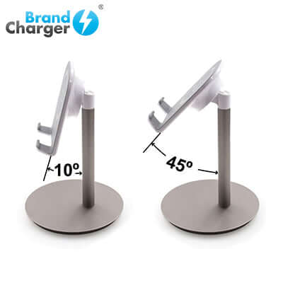 BrandCharger Rise Phone Stand showcasing multi-angle features at 10 and 45 degrees, ideal for corporate gifts.