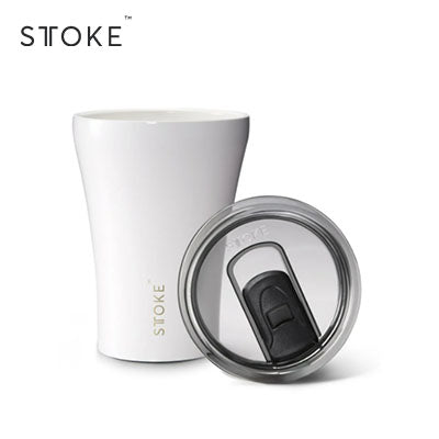 STTOKE Classic Insulated Ceramic Cup 8oz with lid design, perfect for hot and cold beverages, ideal corporate gift.
