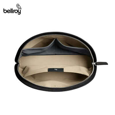 Interior view of the Bellroy Classic Pouch showcasing pockets for organization. Perfect as a Corporate Gift.