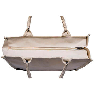 Laminated Canvas Bag with Zip showing the interior compartment and zip closure.