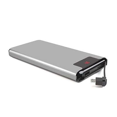 10000mAh Power Bank with Digital Display in sleek silver design, ideal for corporate gift solutions.
