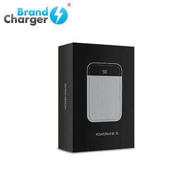 BrandCharger 10000mAh Powerbank XL packaging design on a sleek black box.