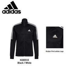 adidas Aeroready Sereno Cut 3-Stripes Slim Track Jacket in Black and White with rubber print logo
