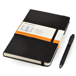 MOLESKINE A5 Notebook with Roller Pen Set in black with stylish ruled pages for corporate gift Singapore.