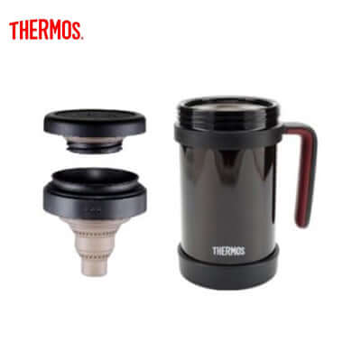 Thermos 500ml Mug with Handle and Strainer, featuring a removable strainer and sleek design, ideal for tea lovers.