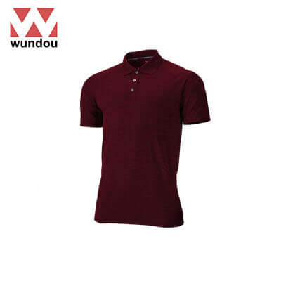 Wundou P715 Workout Polo Shirt in burgundy, ideal for workouts and corporate gifts, featuring quick-dry technology and reflective materials.