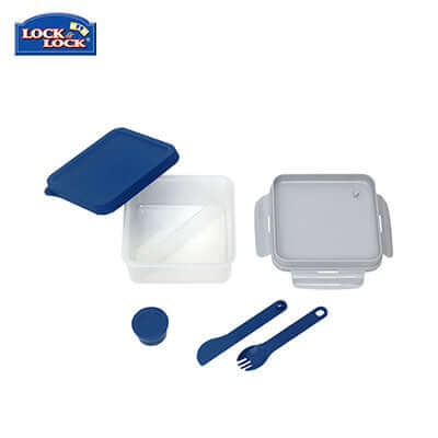 Lock & Lock To Go Lunch Box with Divider, Poke, Knife 1.2L featuring detachable compartments and utensils.