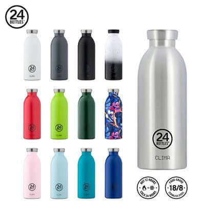24 Bottles Clima Insulated Water Bottle 500ML in various colors and designs, showcasing its stylish and functional appeal.